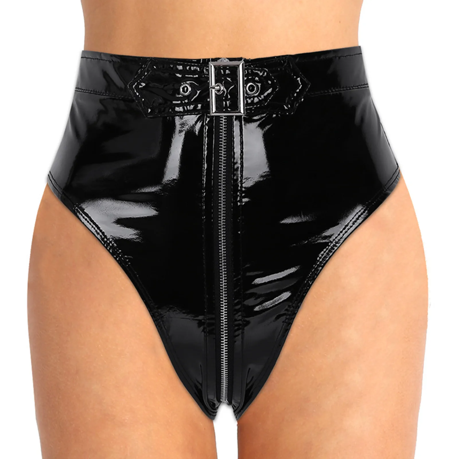 

Women Sexy Wet Look Underwear Latex Panties Faux Leather Shorts Zipper Crotch Briefs Nightclub Panties Clubwear Erotic Lingerie