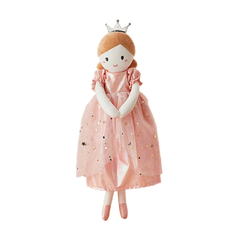 

N80C Plush Baby Girl Cute Stuffed Girl with Dress and Crown Floppy Arms & Legs Sleeping Aids Gifts for Boys Girls
