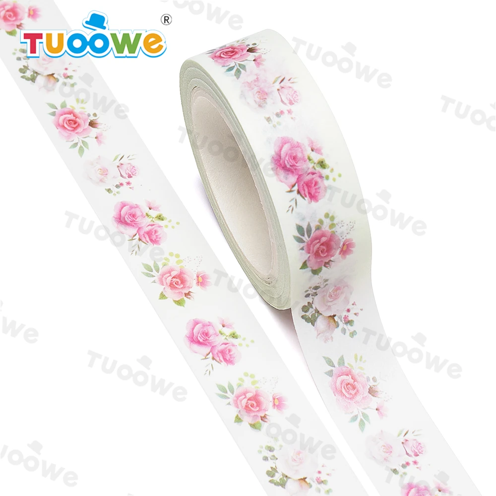 

2022 NEW 1PC 15mm x 10m Floral Roses Bouquets Scrapbook Paper Masking Adhesive Washi Tape washi tape set designer mask