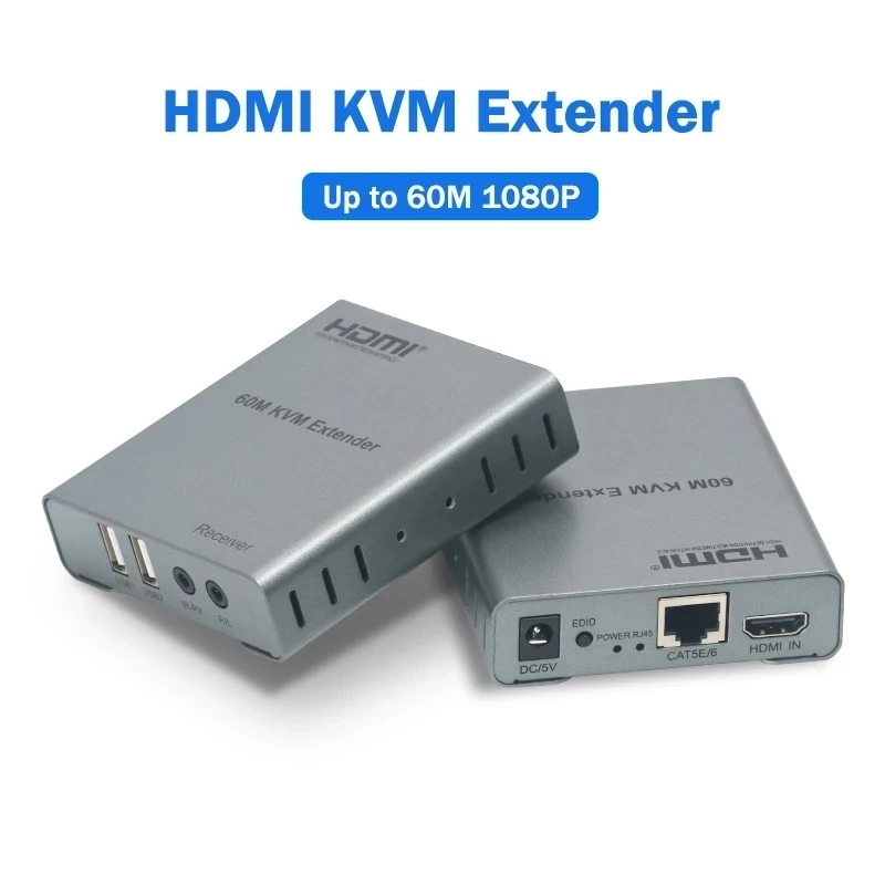 Фото USB KVM HDMI-удлинитель по CAT5E/6 RJ45, 60 м, 1080p, 60 Гц, HDMI-передатчик-приемник с ИК-управлением для подключения ПК к телевизору/монитору №1