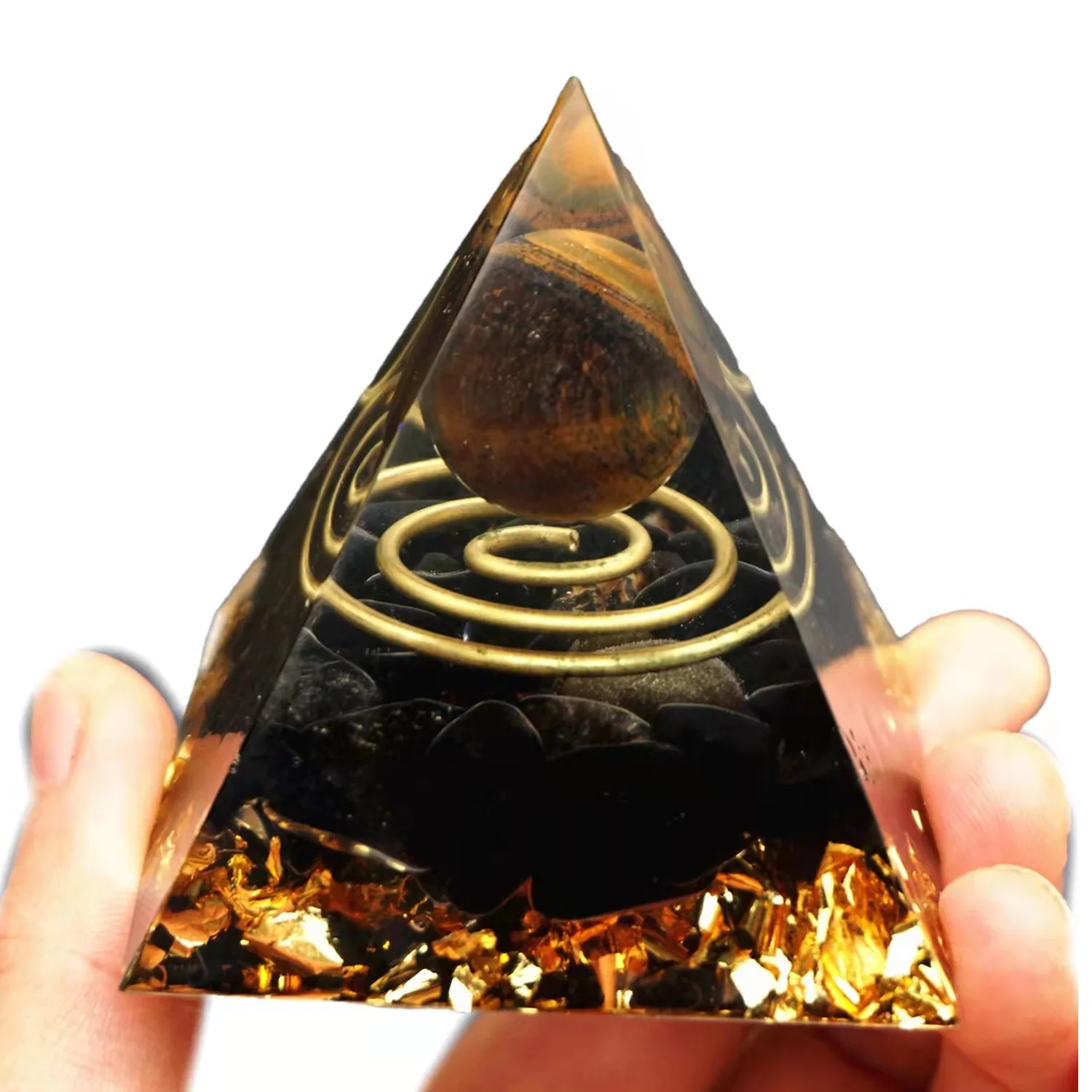 Handmade Tiger Eye Crystal Sphere Obsidian Orgone Pyramid 60mm Energy Healing EMF Protection Tool Orgonite Pyramide | Украшения и