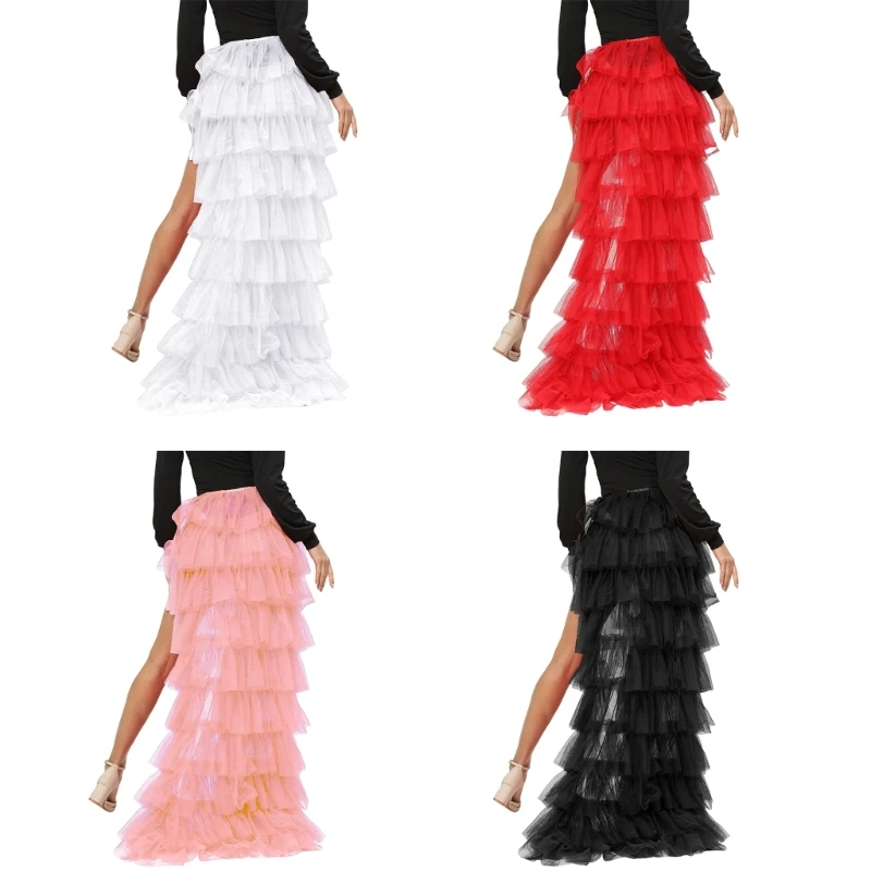 

Women Tiered Tulle Long Skirts Detachable Bandage Overskirt for Party Wedding