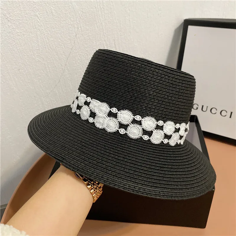 

Lace Concave Black French Hat Summer Female Independent Design wide-brim Fisherman Hat Shading The Outdoor Hat Fashion Elegant A
