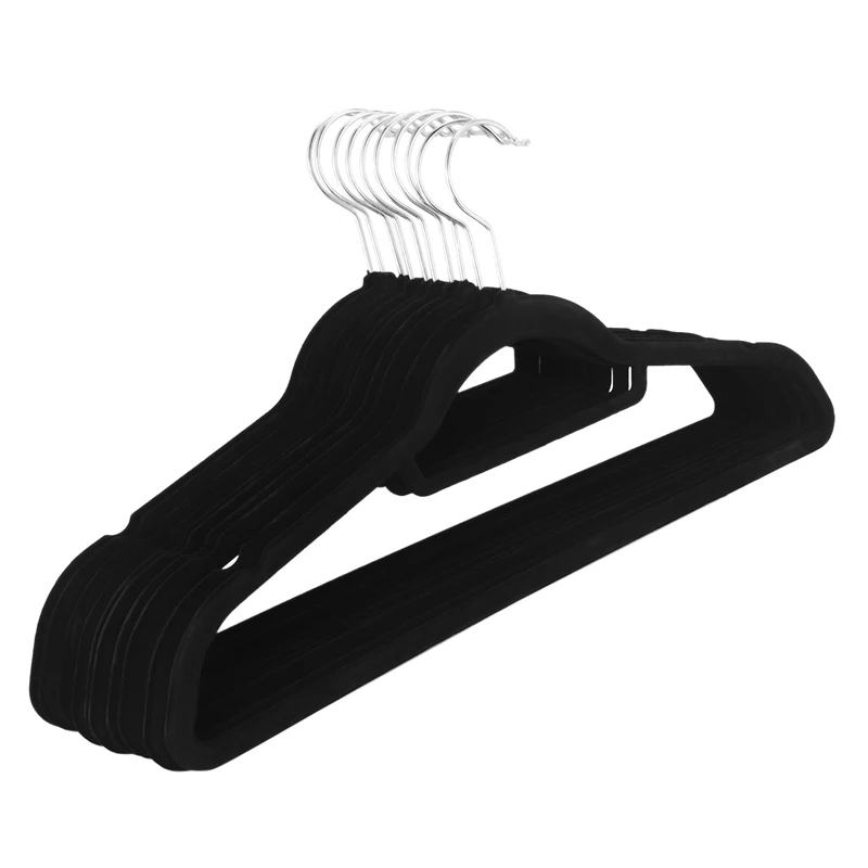 

10Pcs Flocking Hanger Plastic Non-Slip Hanger Velvet Drying Rack-Black