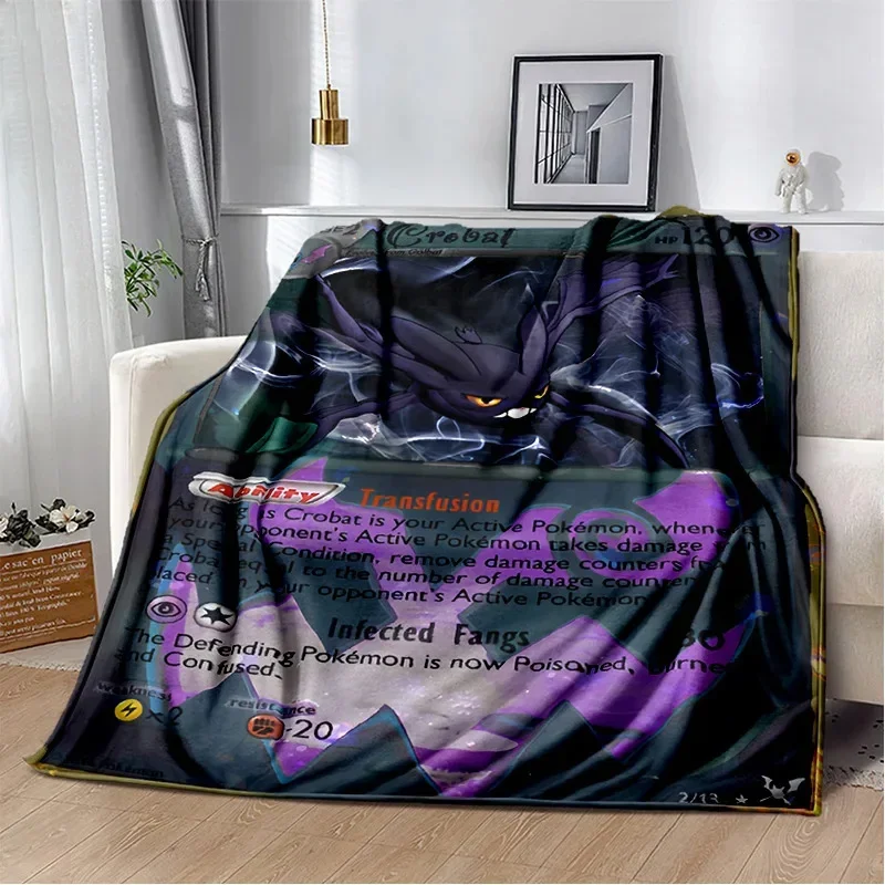 P-Poke-mon Gold Cards P-Pikachu Cartoon Printed Blanket Bedroom Livingroom Bed Warm Soft Comfortable AirConditioner Office Throw