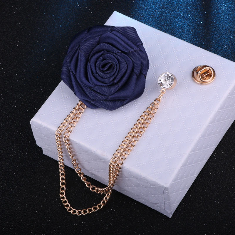 

New Exquisite Bridegroom Wedding Brooches Cloth Art Rose Flower Lapel Pin Well-designed Badge Tassel Chain Brooch Fashion Badge