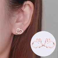 wangaiyao new temperament womens stainless steel earrings female sweet and cute simple hollow earrings bunny mini earrings jewe