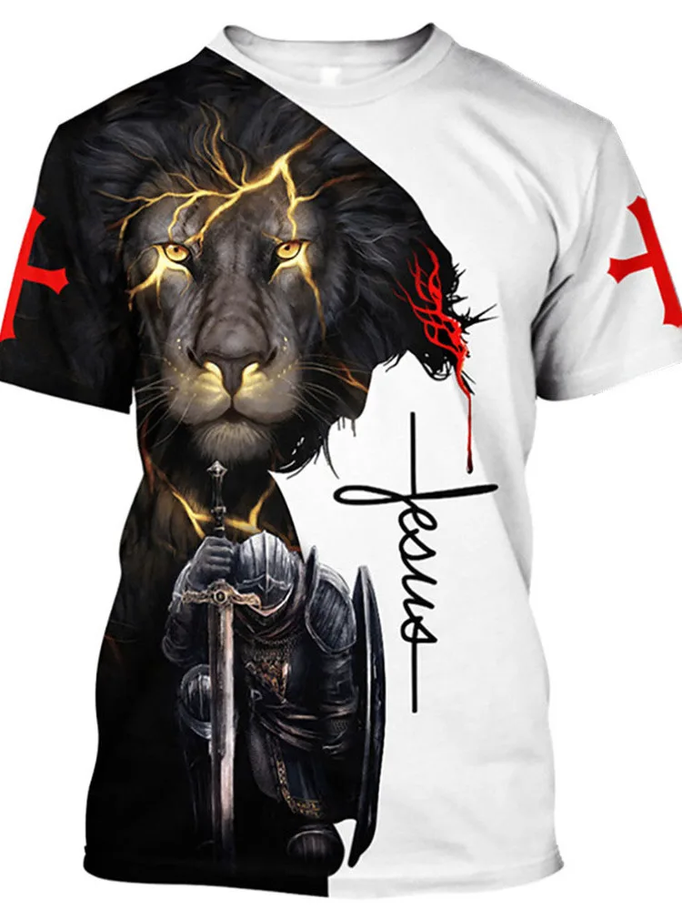 

Футболка мужская оверсайз с принтом Бога, религии, Христа с Львом, с коротким рукавом