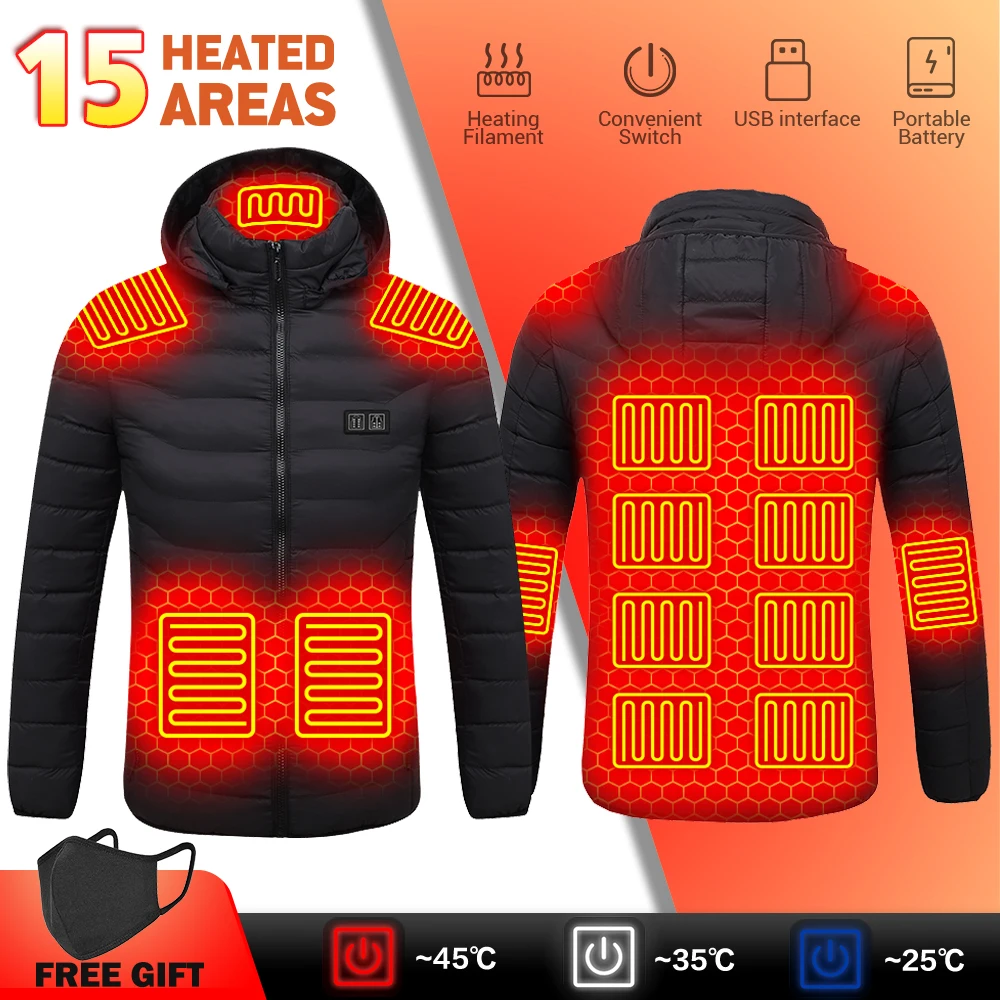 

Men 15 Areas Heated Jacket Electric Heating Jacket Clothing USB Winter Warm Heating Undershirt Can Heated Cotton Jacket S-6XL