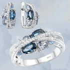 бижутерия Набор серьги бижутерия люкс качества серьги с камнями свадебные аксессуары Набор серебряных украшений для женщин, роскошные серьги с синей шпинелью и фианитом мусанитом, модные ювелирные украшения в подарок