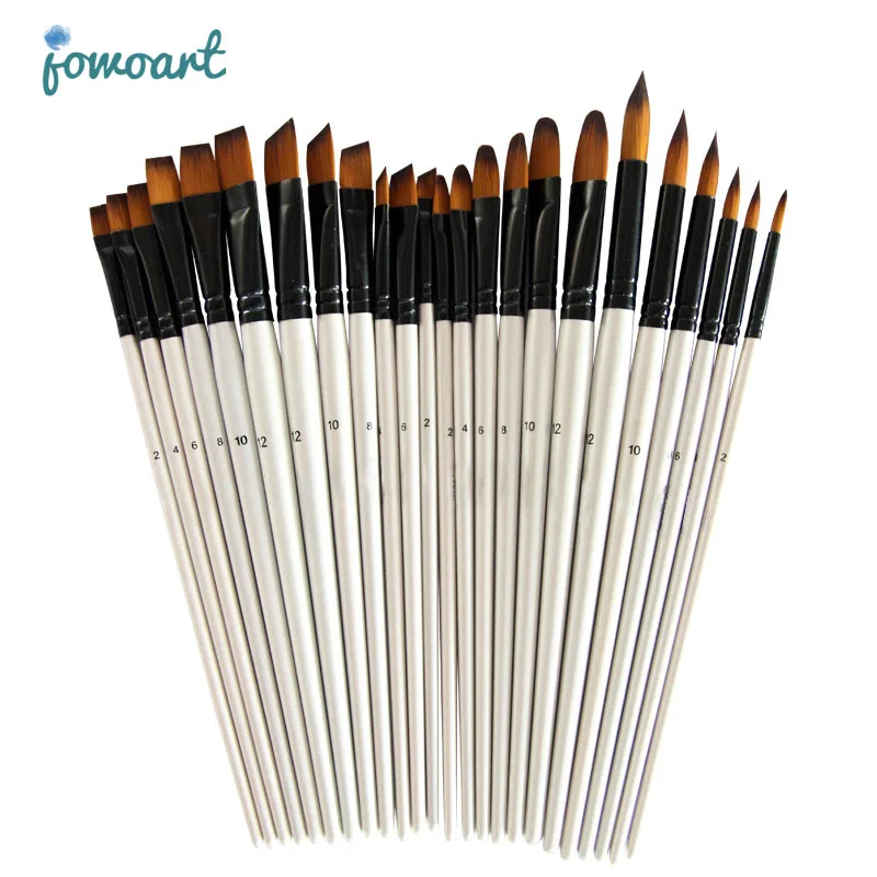 6 pcs/set Two-tone Nylon hair brush Pearl white wood pole for oil paint for hair Watercolor brush for beginners Art paint brush