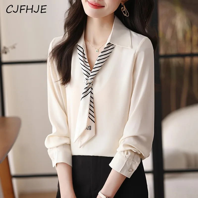 CJFHJE Французская женская рубашка-поло с воротником и длинными рукавами весеннее
