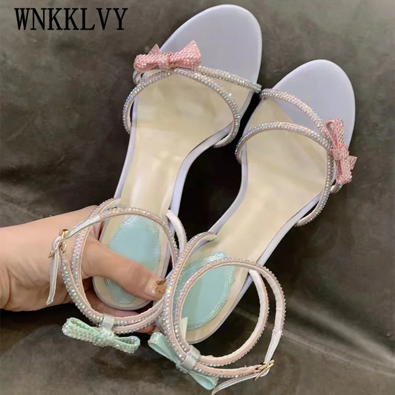 

Summer One Word Rhinestones Belt Pumps Women Small Drill Butterfly-kont Ankle Strap Sandals Fairy Style Banquet Prom Pumps