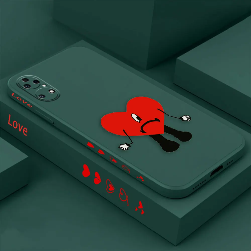 Red Love Heart Phone Case For Huawei P60 P50 P40 P30 P20 Mate 50 40 30 20 20X 10 Colour Liquid Silicone Cover Funda Cqoue Shell