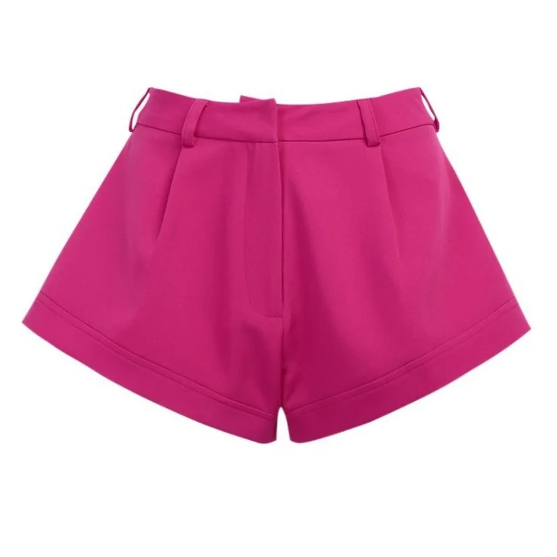 Summer High Waist Red Loose Shorts Solid Color Elegant Female New Hot Shorts 2021 Women Office Lady Wide Leg Casual Streetwear