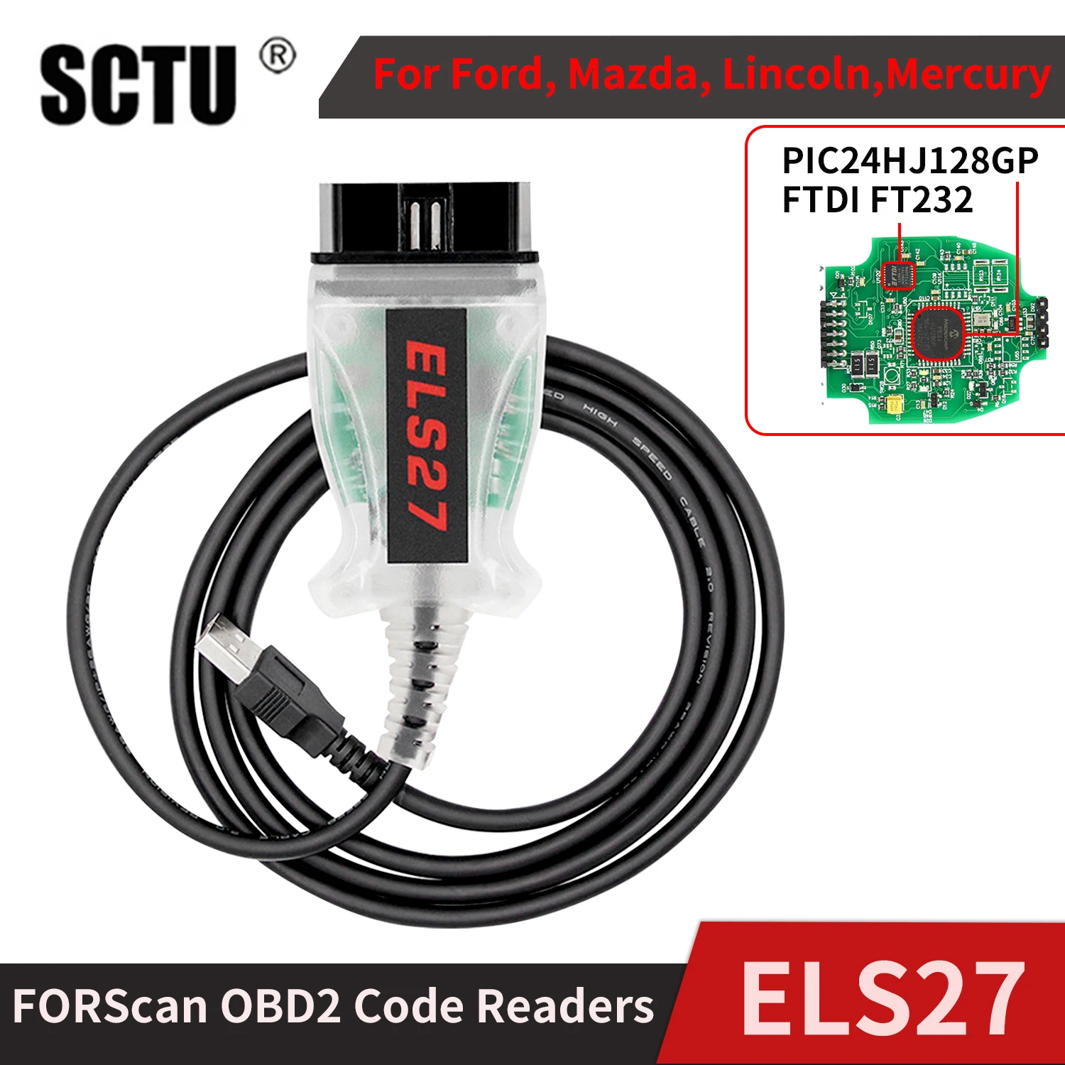 ELS27 FORScan OBD2 Car Code Readers Scanner PIC24HJ128GP Multi Language For Ford Mazda Lincoln Mercury