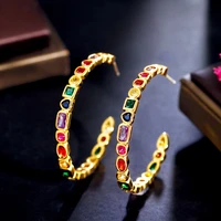 threegraces fashion multicolor cubic zirconia gold color hoop earrings for women trendy dubai nigerian daily party jewelry er947