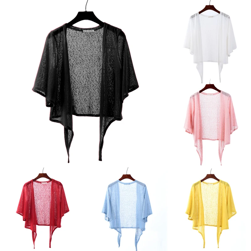 

Women Seaside Vacation Beach Knitted Tops Loose Sunscreen Shirt Summer All-match Cape Elegant Short Cardigans Shawl