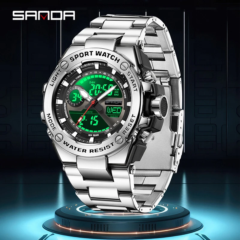SNADA мужские часы с двойным дисплеем спортивные многофункциональные