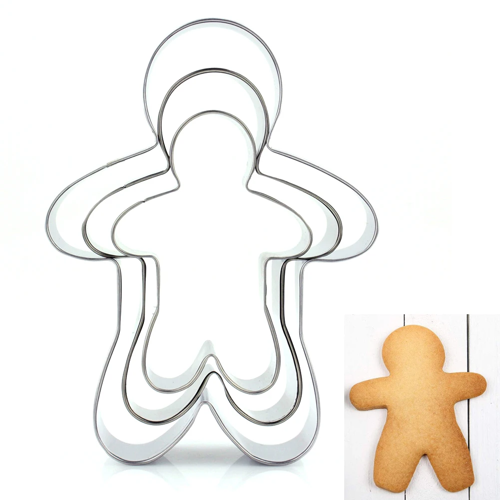 

3pcs/set Biscuit Mold Holiday Gingerbread Man Decorating Kitchen Reusable Dessert Cookie Cutter Stainless Steel Baking Tools