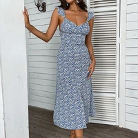 new 2022 summer floral suspender dress holiday style blue bandage dresses vestido feminino ropa mujer talla grande designer