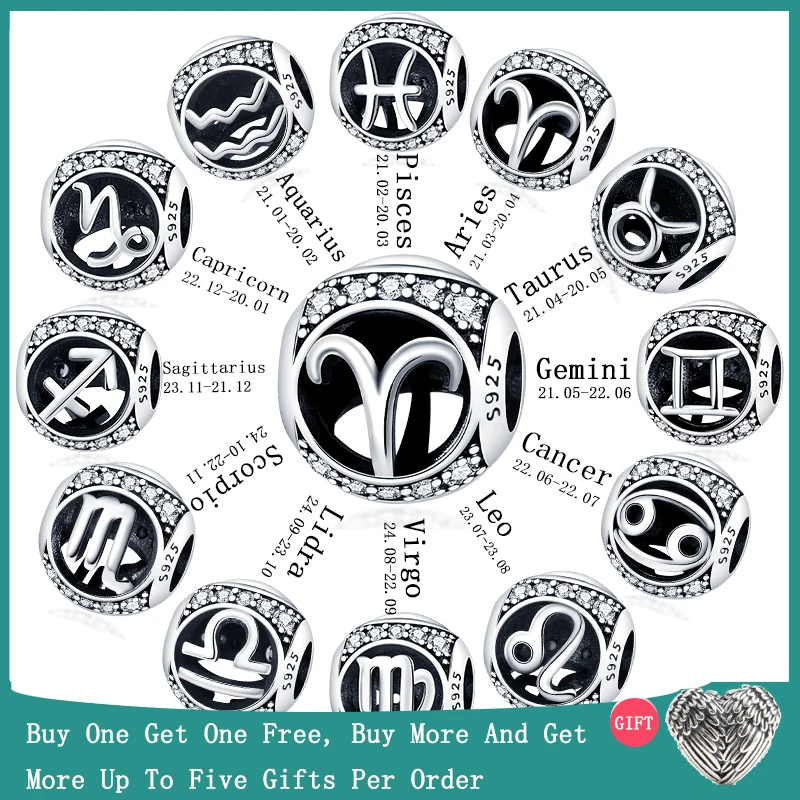 

CODEDOG Genuine 925 Sterling Silver 12 Constellation Zodiac Round Beads Fit Original 3mmBracelet Charms Jewelry CMC1218
