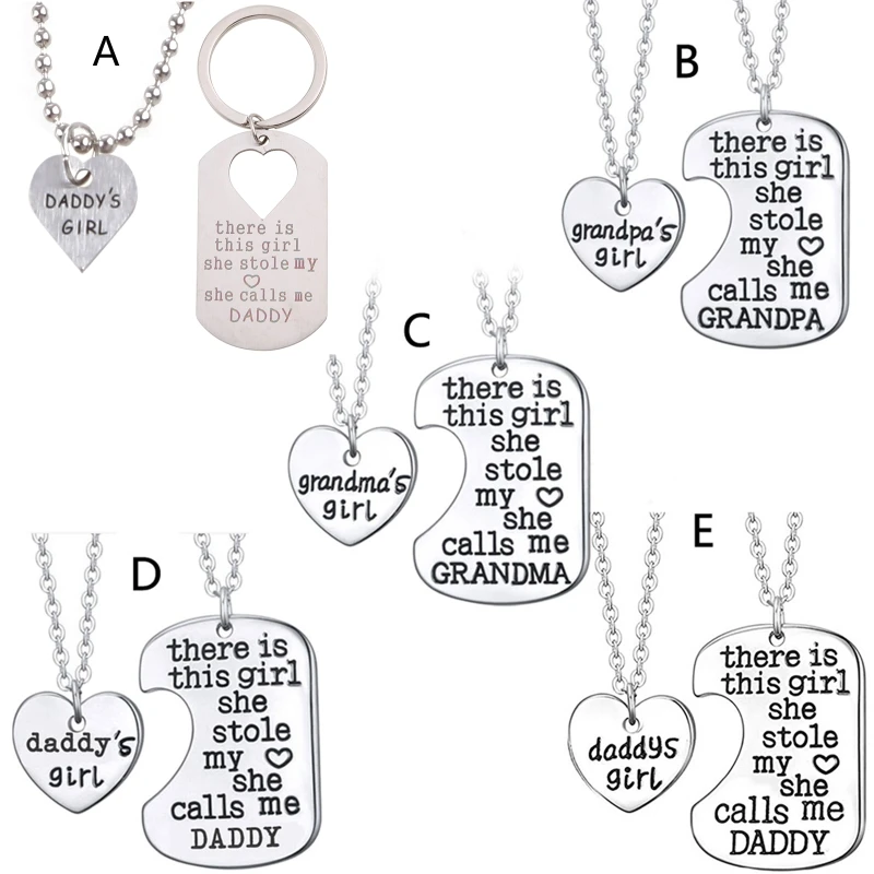 

2Pcs Father Daughter Gift These Girls Stole My Heart They Call Me Daddy Keychain Set Heart Puzzle Daughter Dad Necklace TOP