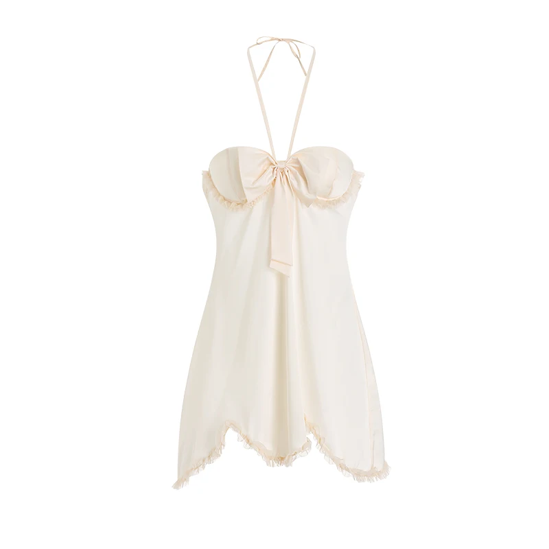 Sexy Mousse Sexy Nightgown Hanging Neck Temptation Backless Lace Private Steel Ring Suspenders Nightdress Women's Home Clothes