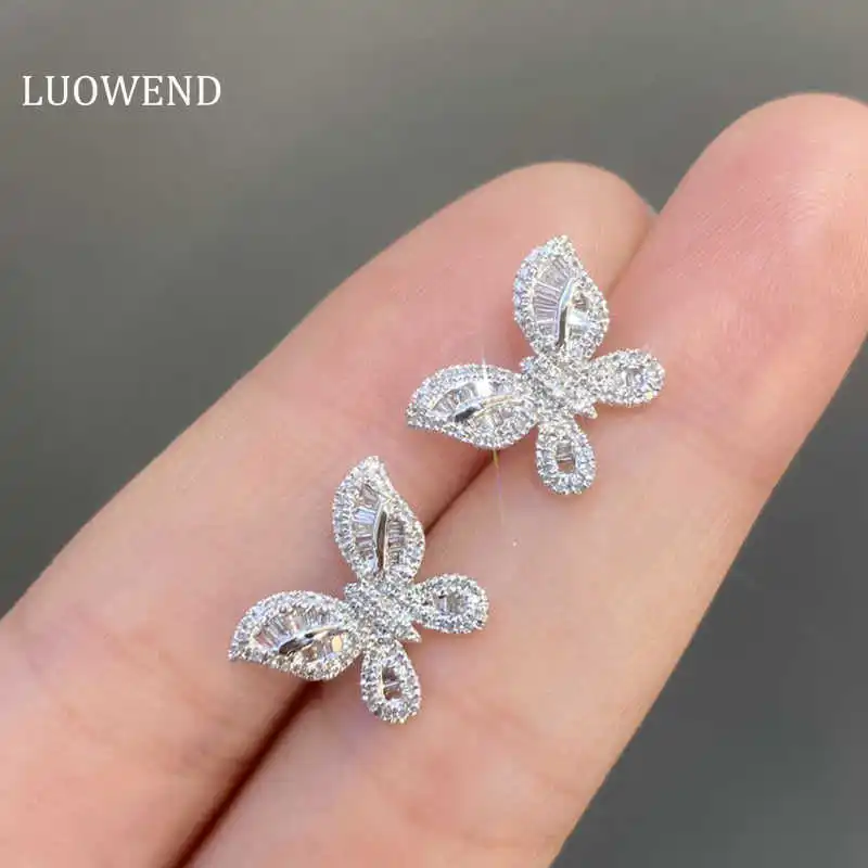 

LUOWEND 100% настоящие серьги с натуральными бриллиантами AU750 модные 18K белые золотые бабочки дизайнерские роскошные женские ювелирные изделия вечерние Ринок