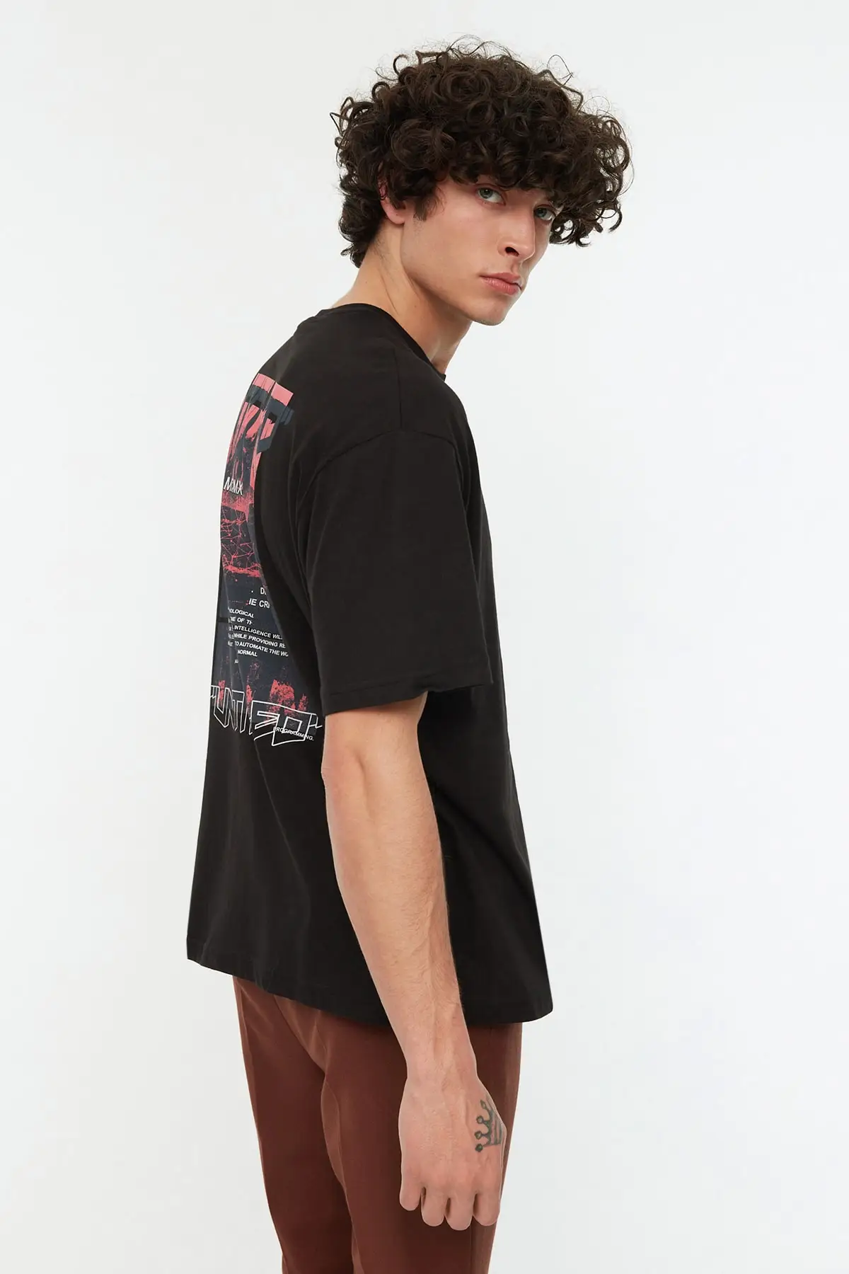 

Men's Oversize Bike Collar Short Sleeve Printed TShirt TMNSS21TS2112