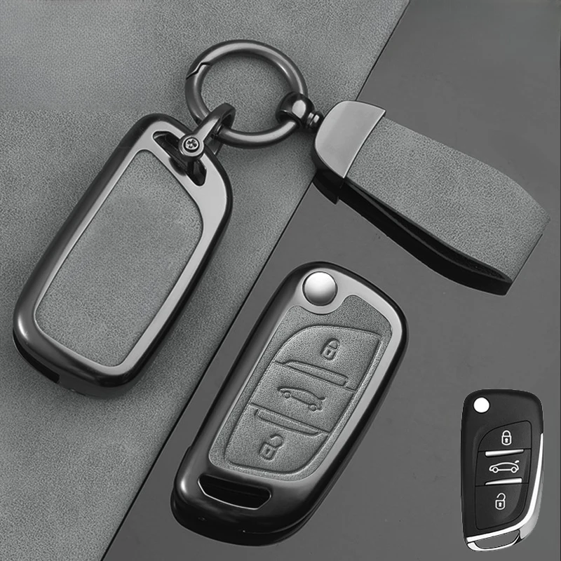 Кожаный чехол для автомобильного ключа из цинкового сплава Peugeot 207 307 308 807 3008 5008