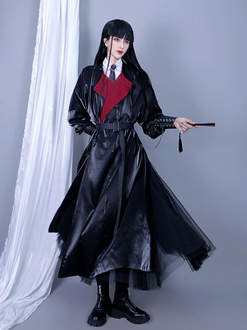 Chinese Traditional Costume Hanfu Tang System Round Neck Robe Chinese Style Couple Style Red and Black Windbreaker Coat Gifts