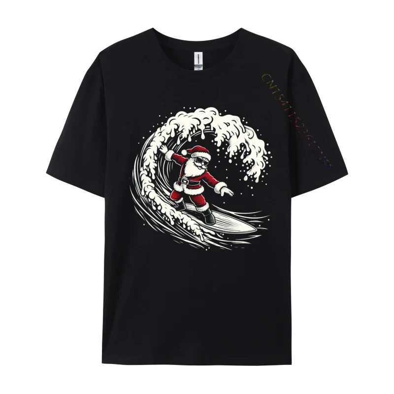 Santa Claus Surfing Christmas Surf Hawaiian T-Shirts Camisa Cotton Fabric Men T Shirts Funny Luxury Designer