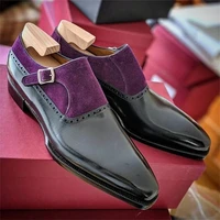 monk shoes men shoes pu colorblock fashion business casual wedding daily classic faux suede stitching buckle dress shoes cp082