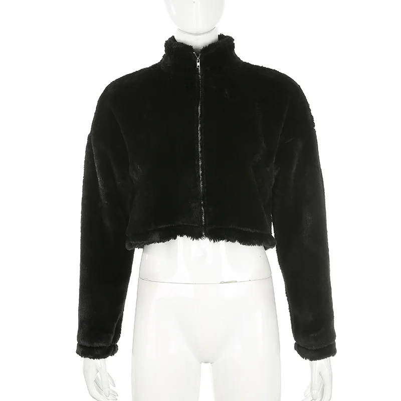 Women's Autumn and Winter Fashion Faux Fur All-match Nightclub Zipper Short Jacket Sexy Fur Coat Women Black Fur Coat