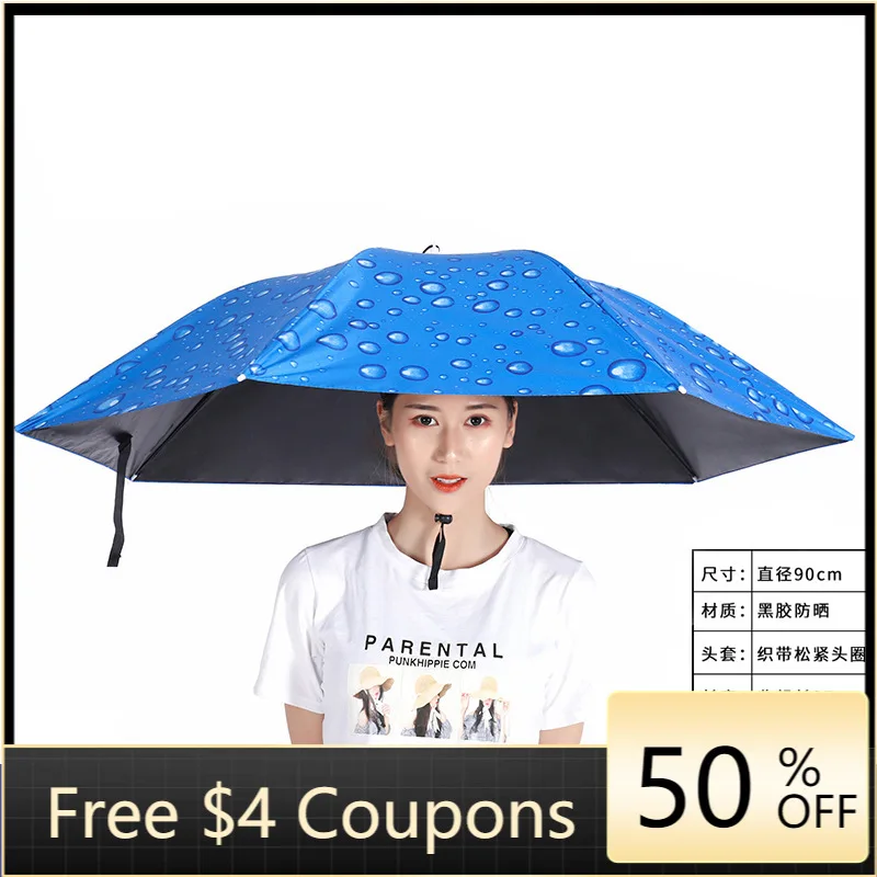 

Double-Layer Vinyl Rain-Proof Fishman Umbrella Hat Head-Mounted Umbrella Sun-Proof Tea Picking Top Umbrella Hat Outdoor