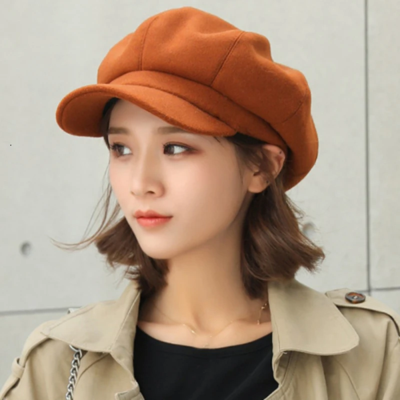 

Hot Parent-child adjustable Winter Beret for Women Solid Plain Octagonal Newsboy Cap Ladies Casual Wool Hat Girls Painter Cap