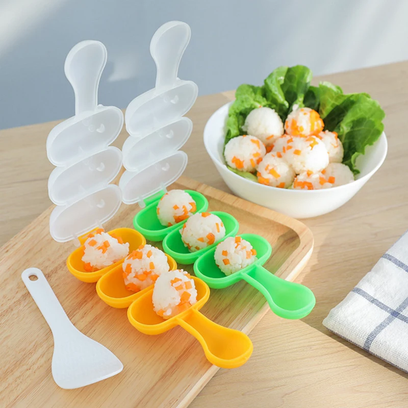 

Rice Ball Molds With Spoon Sushi Moulds Maker DIY Seaweed Laver Onigiri Kitchen Gadgets Baby Cooking Tools For Bento Accessories