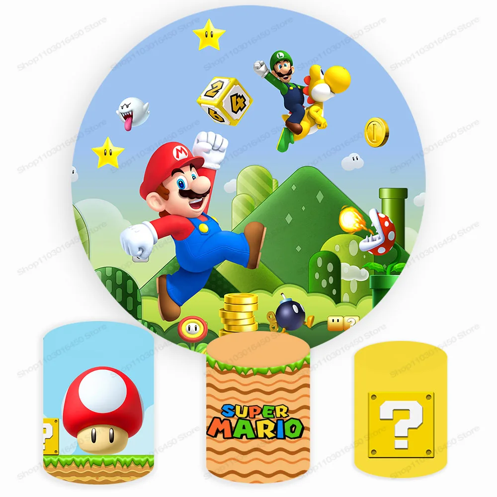 Круглые фоны в стиле Super Mario Brothers эластичные круглые для вечеринки честь рождения