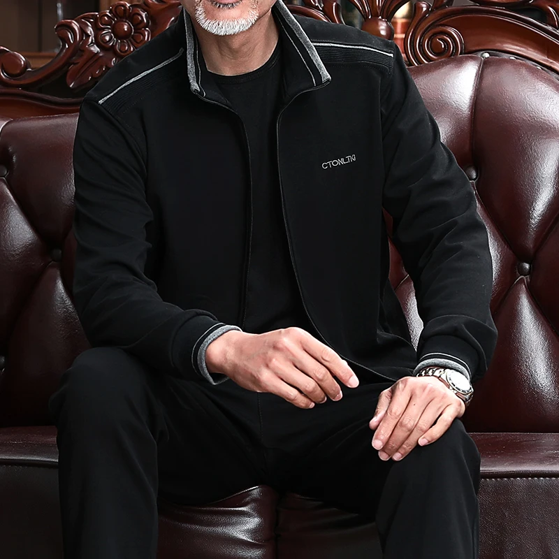 

New Spring and Autumn Clothes Middle-aged and Elderly Cotton Sportswear Leisure Suit Male Father's Two-piece Suit Clothing 2022
