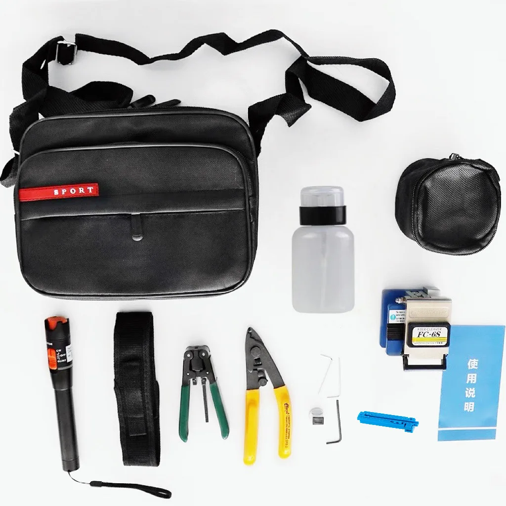 FTTH Fiber Optic Tool Kit 10pcs/set FC-6S Cleaver 10mw Visual Fault Locator CFS-3  Laser pointe