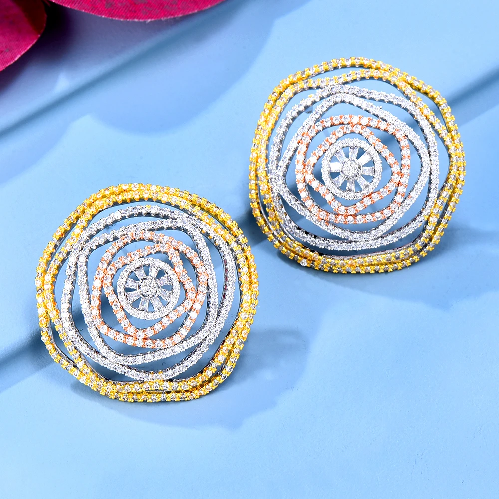 

GODKI New Luxury Big Round Hollow Earrings Jewelry Set for Bridal Ladies Wedding Valentine's Day Gift Top Quality Cubic Zirconia