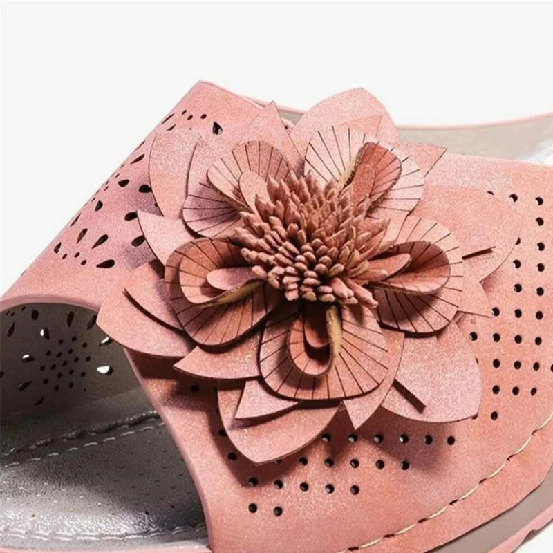 Suede Zapatos Mujer Soft Footbed Orthopedic Arch-Support Sandals Women Flower Hollow Summer Beach Shoes босоножки женские Heels