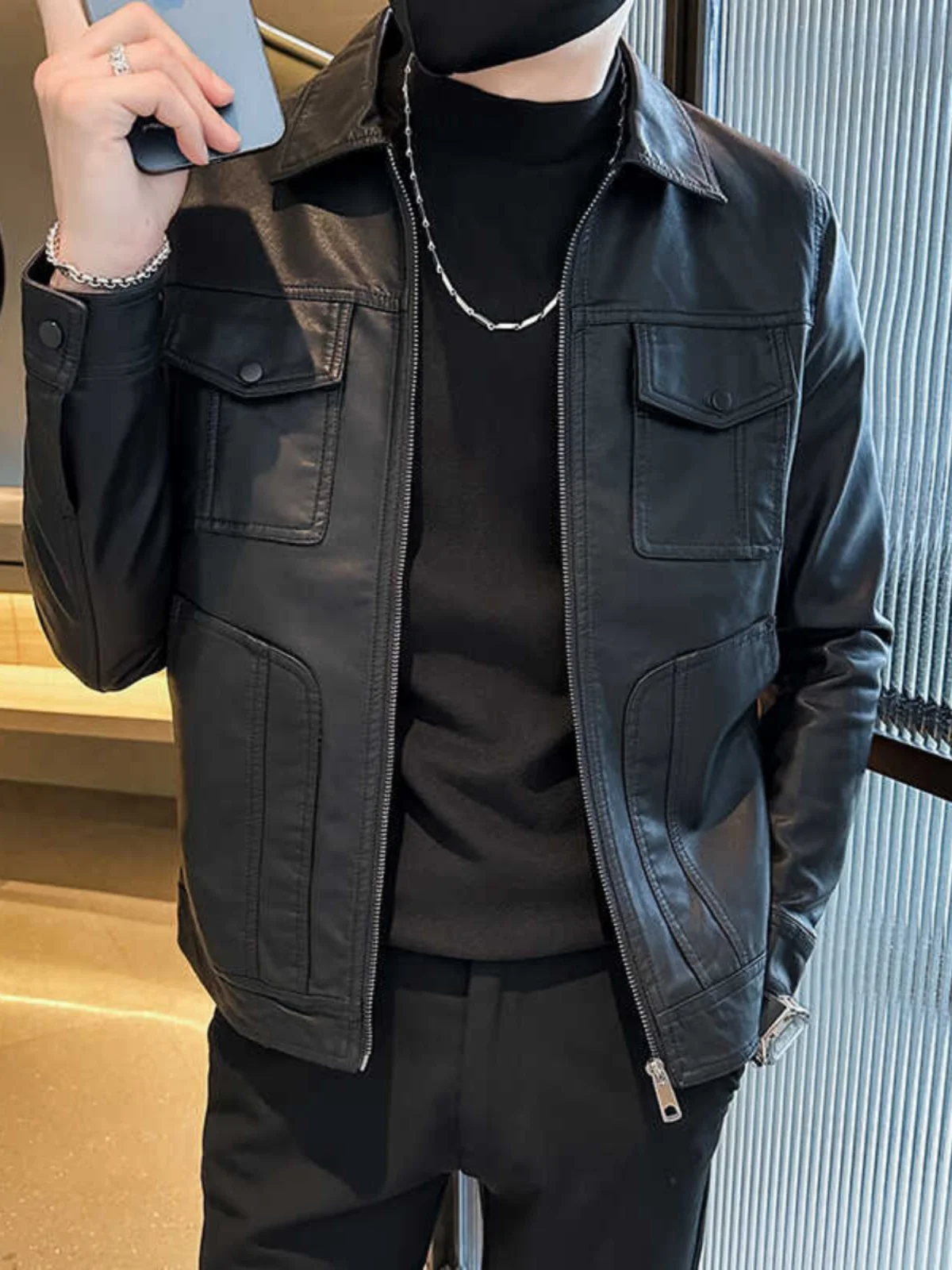 Модное брендовое мотоциклетное кожаное пальто верхняя одежда мужская осень и