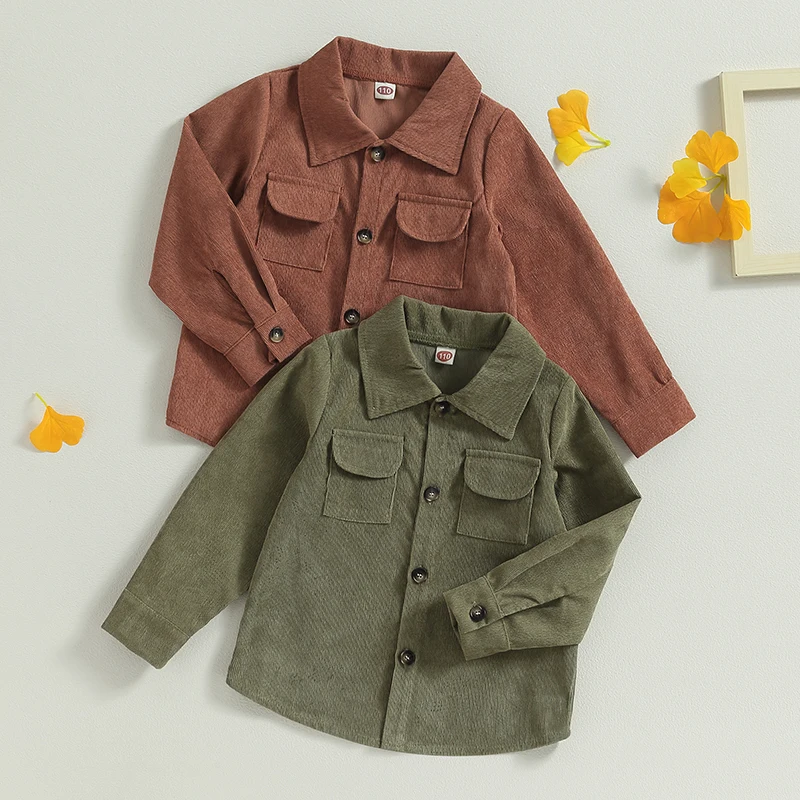 

Kids Boys Corduroy Shirts Coat Solid Color Long Sleeve Turn-Down Collar Button-Down Toddler Jackets Fall Winter Casual Outerwear