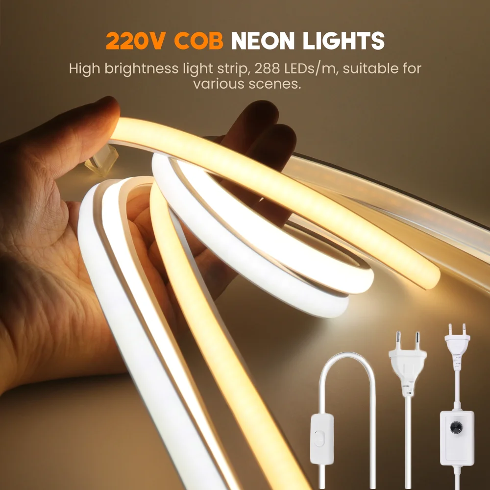 Hochwertige Cob Led Streifen Leuchte Eu 220V 120Leds/M Wasserdichte Neonst Reifen Dimmbare Fob Led Band 288 K 3000K 4000K Band Lampe
