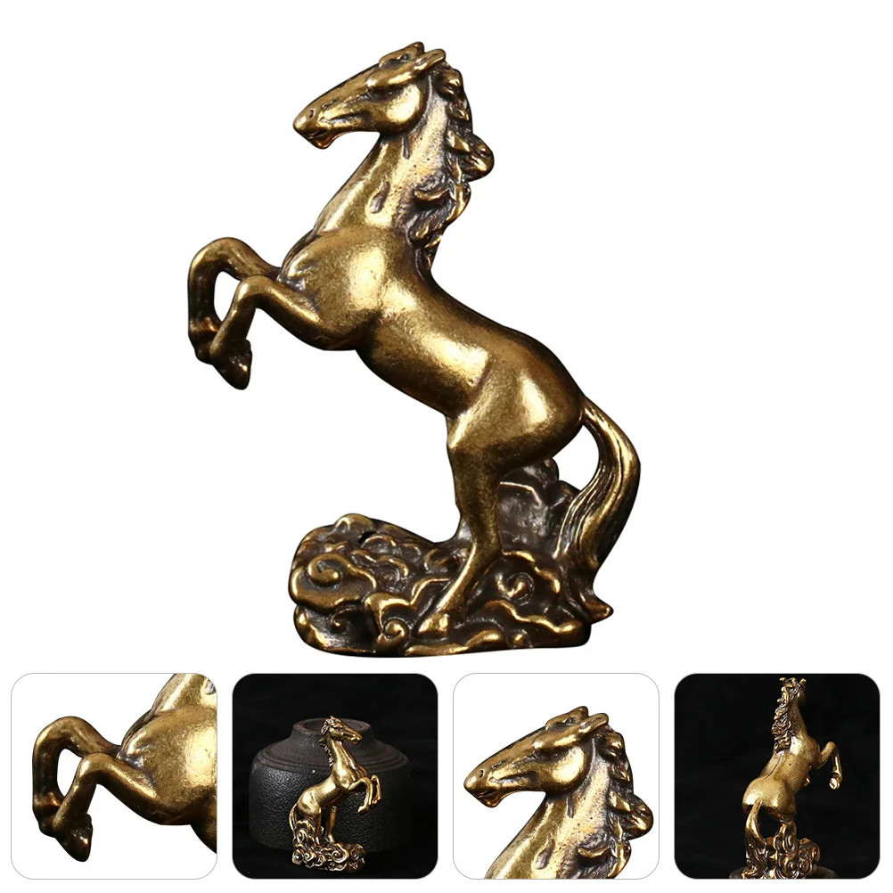 

Horse Desktop Statue Ornament Chinese Dragon Adornment Animal Charms Vintage Figurine Decor Pet Tea Craft Zodiac Feng Copper