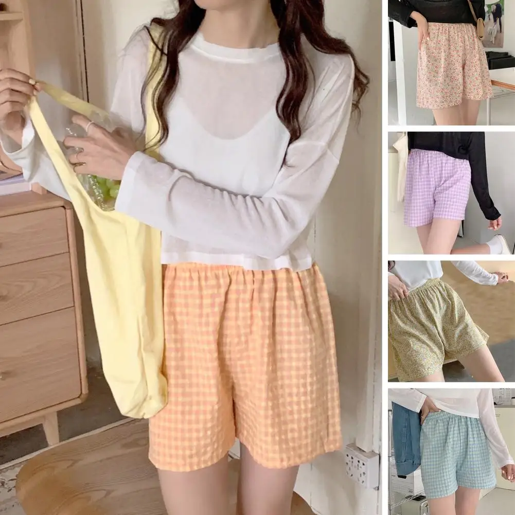 

Classic Sports Shorts Wide Leg Loungewear Breathable Plaid Print Loose Fit Pajama Shorts