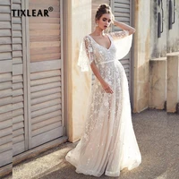 i od bohemian v neck a line wedding dresses beach batwing half sleeve bridal gown lace appliques backless tulle floor length