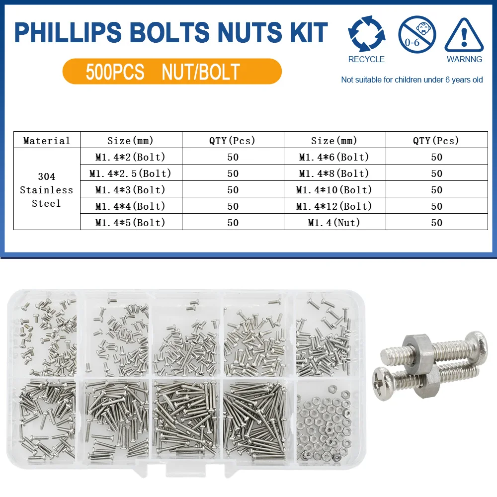 

M1 M1.2 M1.4 M1.6 Маленькие винты из нержавеющей стали Набор винтов для очков и часов с крестообразным шлицем и круглой головкой Комплект болтов для печатной платы материнской платы